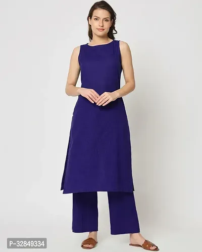 Stylish Navy Blue Cotton Solid Kurta Bottom Set For Women-thumb0