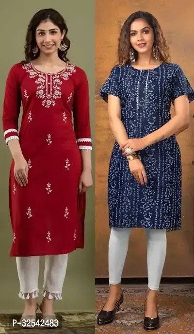 Elegant Cotton Blend Embroidered Kurta For Women- Pack Of 2-thumb0