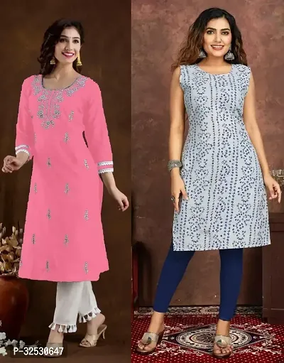 Stylish Multicoloured Cotton Blend Kurta For Women Combo Of 2