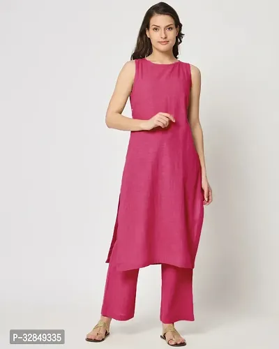 Stylish Pink Cotton Solid Kurta Bottom Set For Women-thumb0