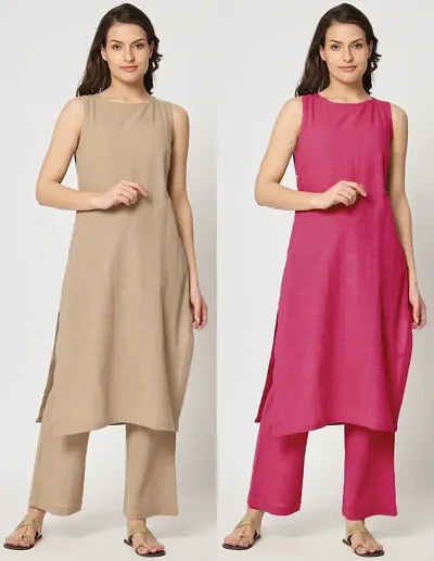 Stylish Cotton Solid Straight Kurtis - Pack Of 2