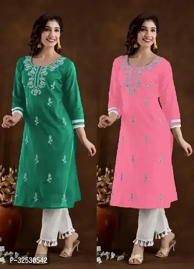 Stylish Multicoloured Cotton Blend Kurta For Women Combo Of 2-thumb0