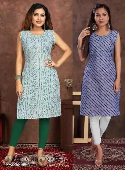 Stylish Multicoloured Cotton Blend Kurta For Women Combo Of 2