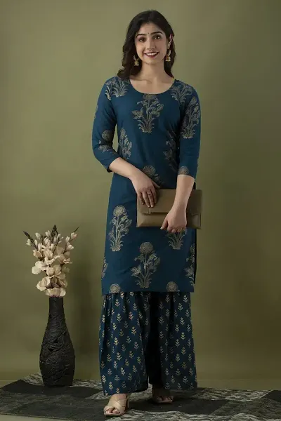 Stylish Cotton Blend Embroidered Straight Kurtis