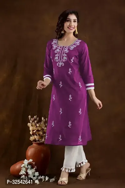 Elegant Cotton Blend Embroidered Kurta For Women