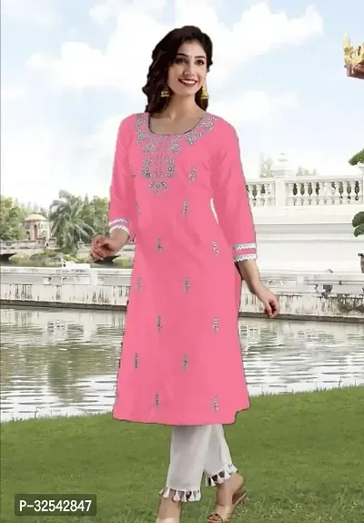 Reliable Embroidered Cotton Blend Kurta with Bottom Set For Women-thumb0