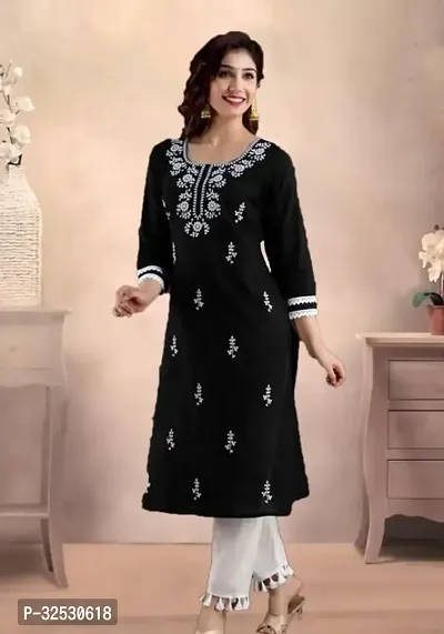 Stylish Black Cotton Blend Kurta Bottom Set For Women