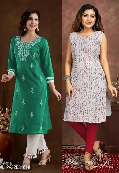 Stylish Multicoloured Cotton Blend Kurta For Women Combo Of 2