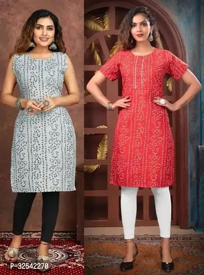 Elegant Cotton Blend Printed Kurta For Women- Pack Of 2-thumb0