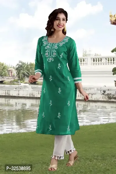 Stylish Green Cotton Blend Kurta For Women