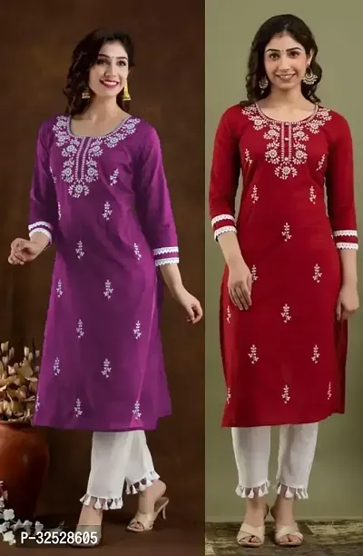 Stylish Multicoloured Cotton Blend Kurta For Women Combo Of 2-thumb0