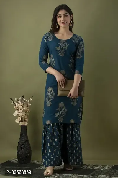 Stylish Blue Cotton Blend Kurta Bottom Set For Women-thumb0