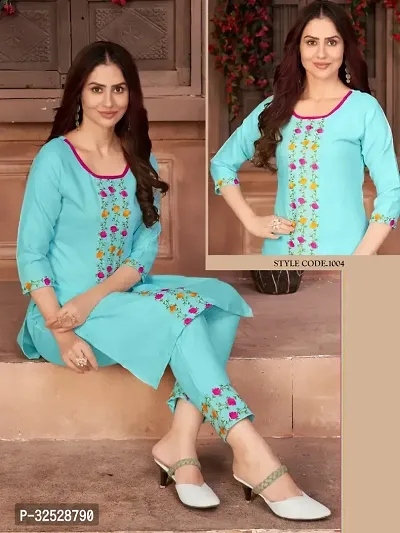 Stylish Blue Cotton Blend Kurta Bottom Set For Women-thumb0