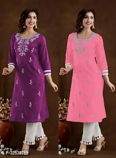 Stylish Multicoloured Cotton Blend Kurta For Women Combo Of 2-thumb0