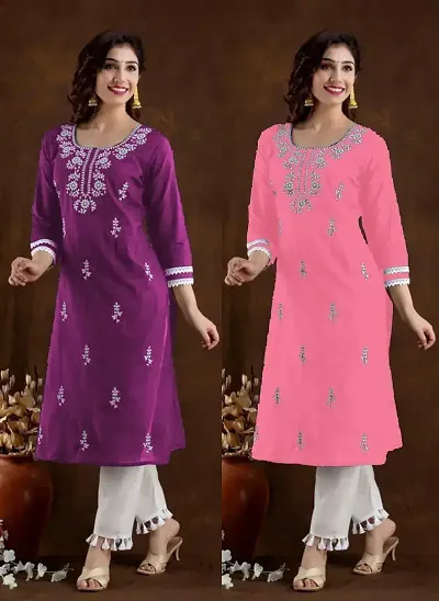 Stylish Cotton Blend Printed A-Line Kurtis - Pack Of 2