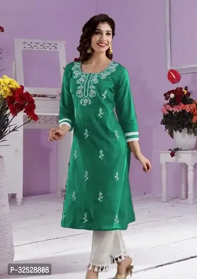 Stylish Green Cotton Blend Kurta Bottom Set For Women-thumb0