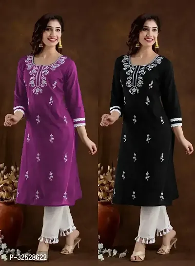 Stylish Multicoloured Cotton Blend Kurta For Women Combo Of 2-thumb0