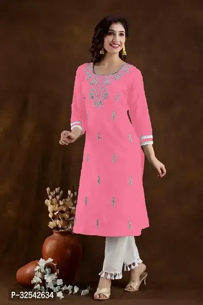 Elegant Cotton Blend Embroidered Kurta For Women-thumb0