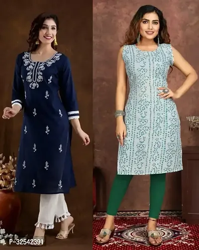 Elegant Cotton Blend Embroidered Kurta For Women- Pack Of 2-thumb0