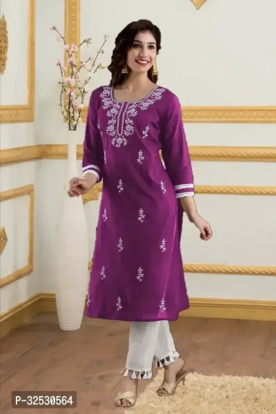 Stylish Purple Cotton Blend Kurta For Women-thumb0