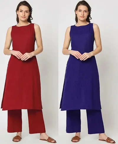 Stylish Cotton Solid Straight Kurtis - Pack Of 2