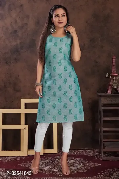 Elegant Cotton Blend Printed Kurta For Women-thumb0