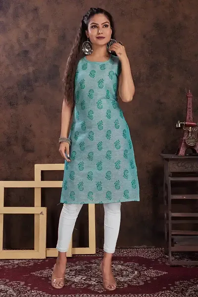 Stylish Cotton Blend Printed Straight Kurtis