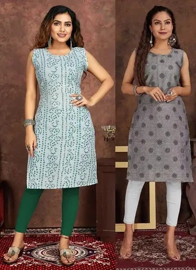 Stylish Crepe Printed Straight Kurtis - Pack Of 2