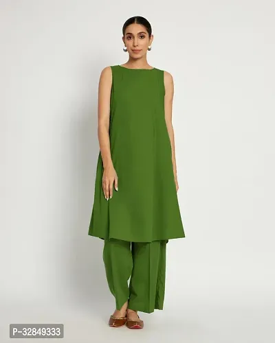 Stylish Green Cotton Solid Kurta Bottom Set For Women-thumb0