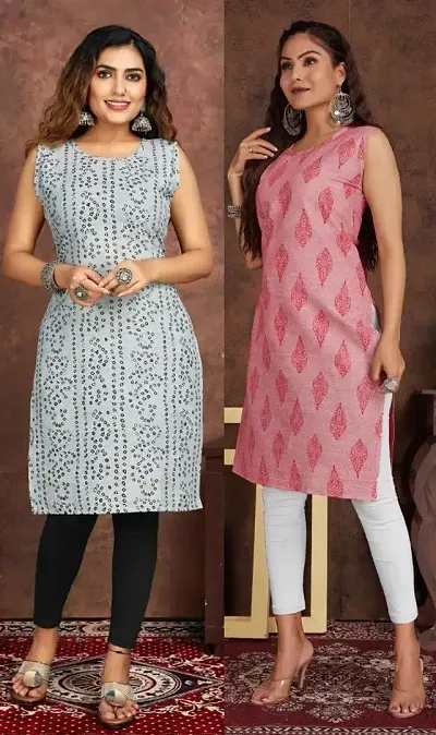 Stylish Crepe Printed Straight Kurtis - Pack Of 2