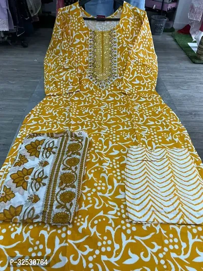 Stylish Yellow Rayon Kurta Bottom Dupatta Set For Women