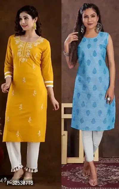 Stylish Multicoloured Cotton Blend Kurta For Women Combo Of 2