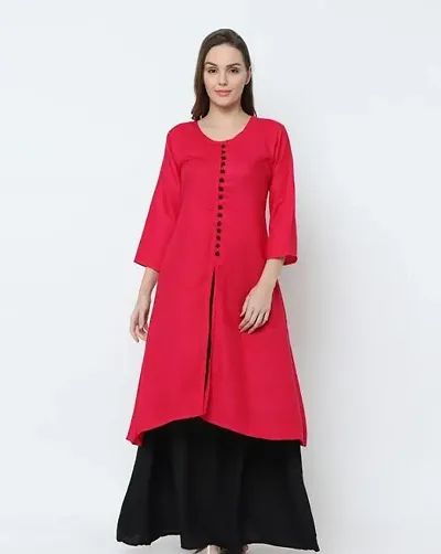 Stylish Cotton A-Line Solid Kurta With Bottom Set