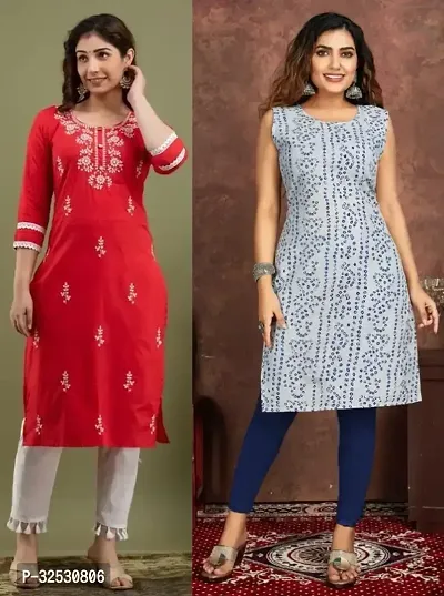 Stylish Multicoloured Cotton Blend Kurta For Women Combo Of 2-thumb0