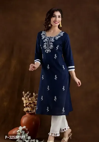 Stylish Blue Cotton Blend Kurta Bottom Set For Women