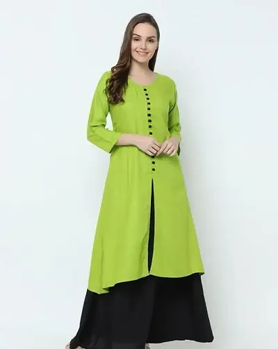 Stylish Cotton A-Line Solid Kurta With Bottom Set