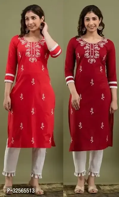 Stylish Multicoloured Cotton Blend Embroidered Kurta For Women Pack Of 2-thumb0