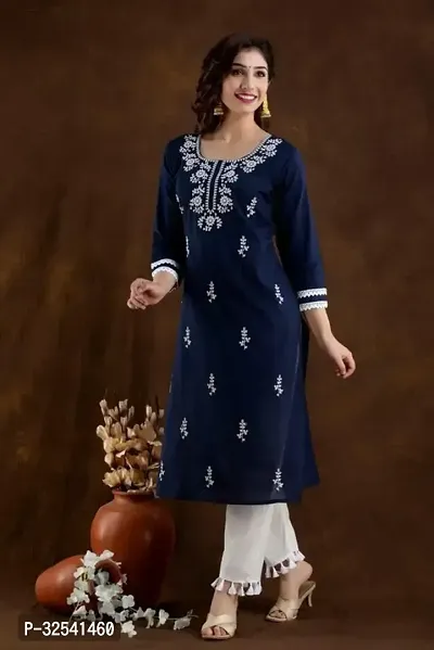 Elegant Cotton Blend Embroidered Kurta For Women-thumb0