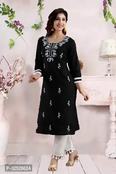 Stylish Black Cotton Blend Kurta For Women-thumb0