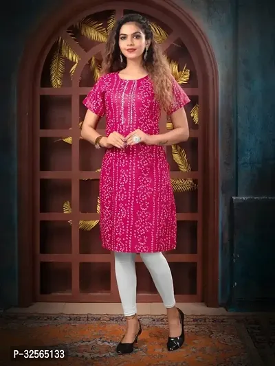 Stylish Pink Cotton Blend Printed Kurta For Women-thumb0