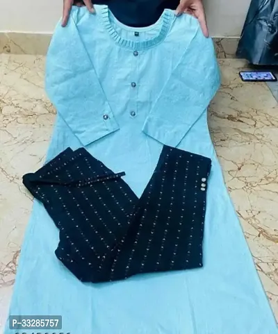 Stylish Blue Cotton Solid Kurta Bottom Set For Women