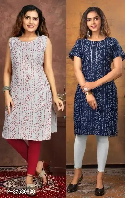 Stylish Multicoloured Cotton Blend Kurta For Women Combo Of 2