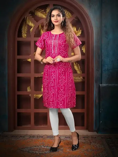 Stylish Cotton Blend Printed Straight Kurtis