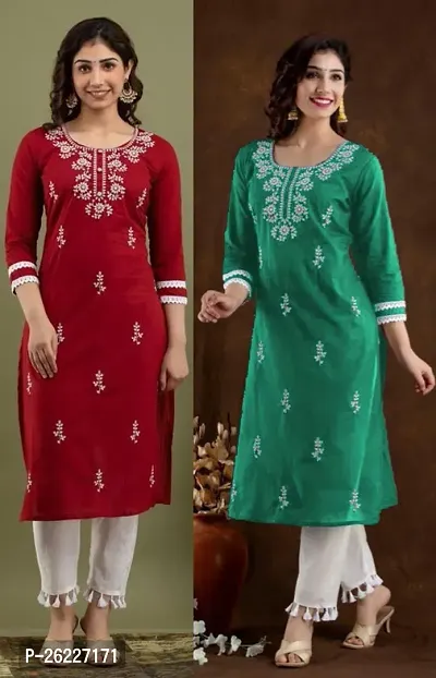 Fancy Designer Cotton Blend Kurtas For Women Pack Of 2-thumb0