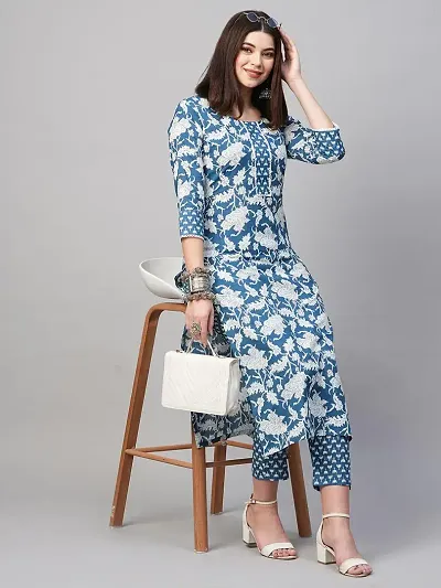 Stylish Rayon Printed A-Line Kurtis Bottom Set