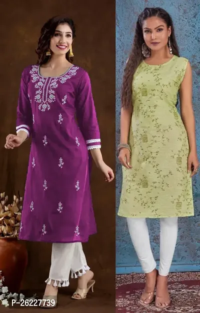 Fancy Designer Cotton Blend Kurtas For Women Pack Of 2-thumb0