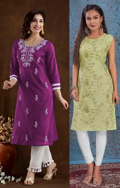 Stylish Crepe Embroidered Straight Kurtis - Pack Of 2