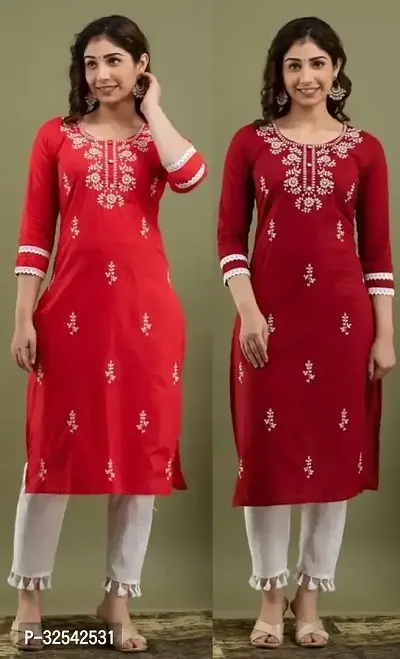 Elegant Cotton Blend Embroidered Kurta For Women- Pack Of 2-thumb0