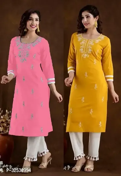 Stylish Multicoloured Cotton Blend Kurta For Women Combo Of 2-thumb0