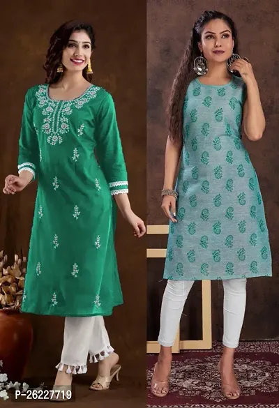 Fancy Designer Cotton Blend Kurtas For Women Pack Of 2-thumb0